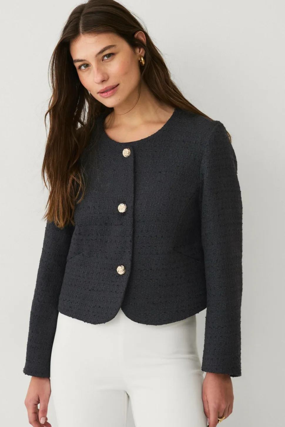 Ellos Collection Bouclé-jakke med guldknapper