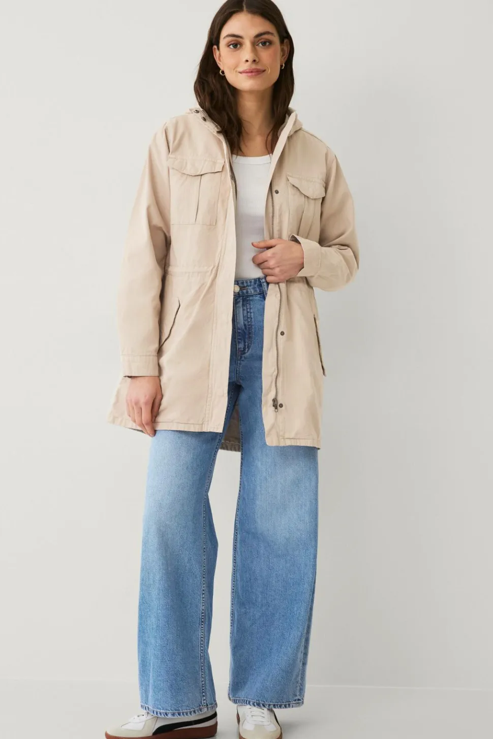 Ellos Collection Lang parka i bomuldstwill