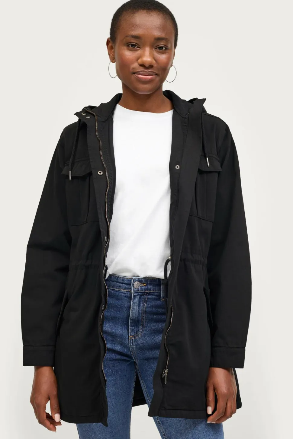 Ellos Collection Lang parka i bomuldstwill