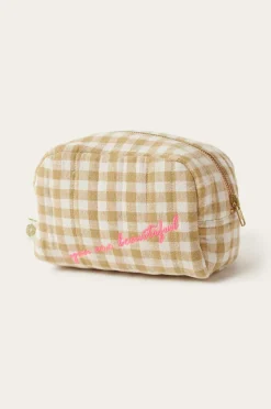 Ellos Home Makeup taske Elly Check i genanvendt halvlinned