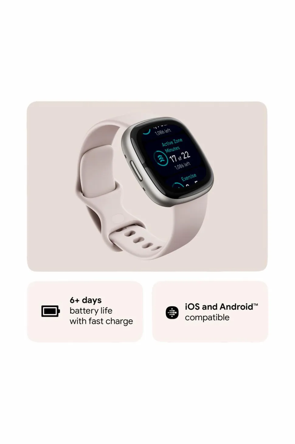Fitbit Sense 2, Lunar White/Platinum