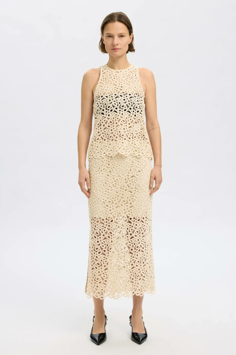 Selected FEMME Nederdel slfAlima HW Midi Crochet Skirt