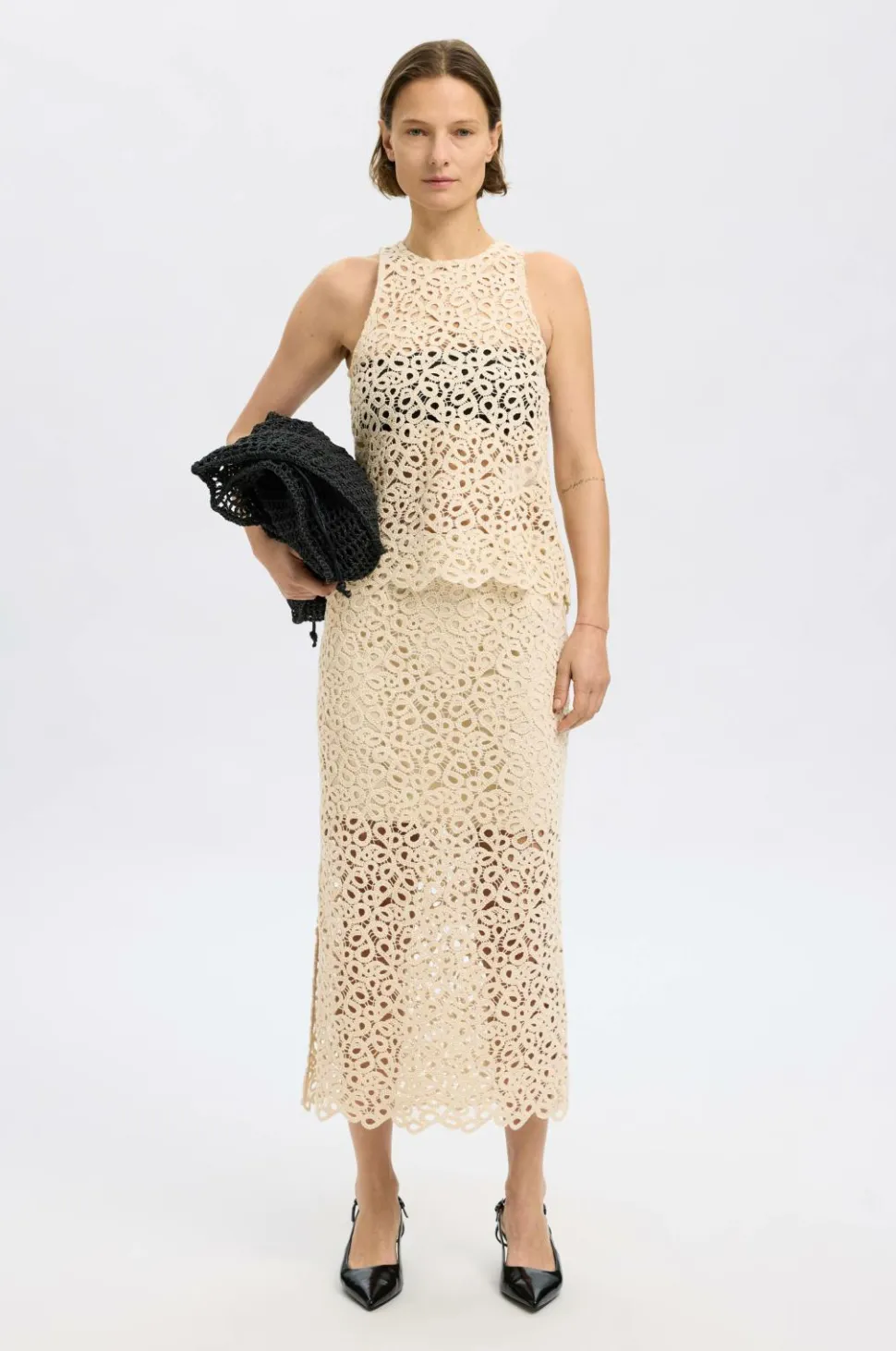 Selected FEMME Nederdel slfAlima HW Midi Crochet Skirt