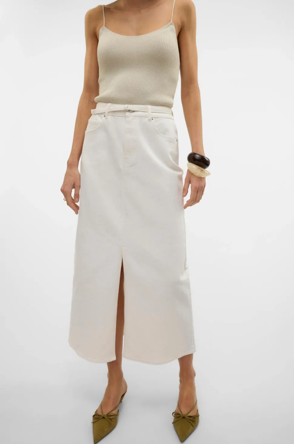 Vero Moda Maxi nederdel vmLizzy HR Belt Long Slit Dnm Skirt
