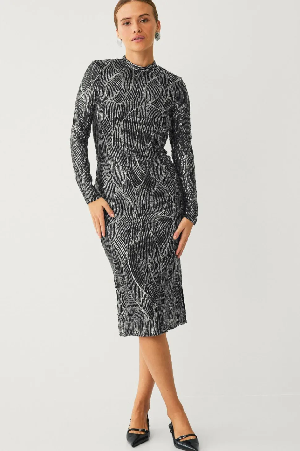 Vila Kjole viGigi Highneck Sequin L/s Midi Dress