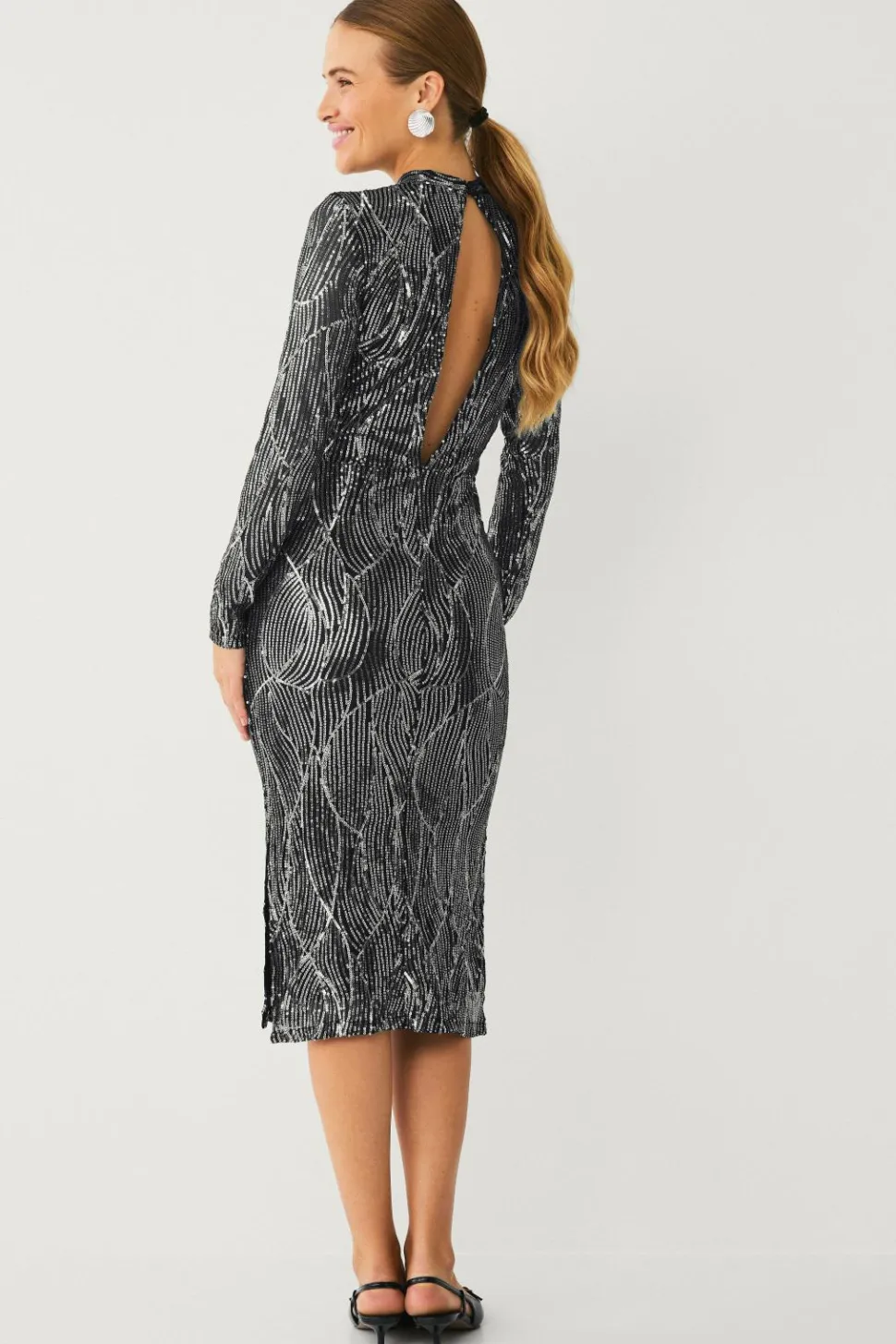 Vila Kjole viGigi Highneck Sequin L/s Midi Dress