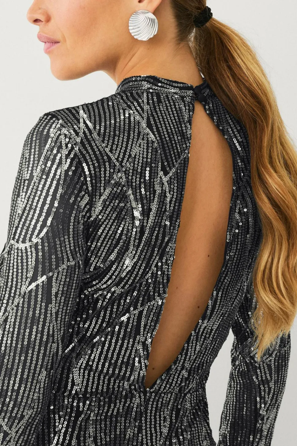 Vila Kjole viGigi Highneck Sequin L/s Midi Dress