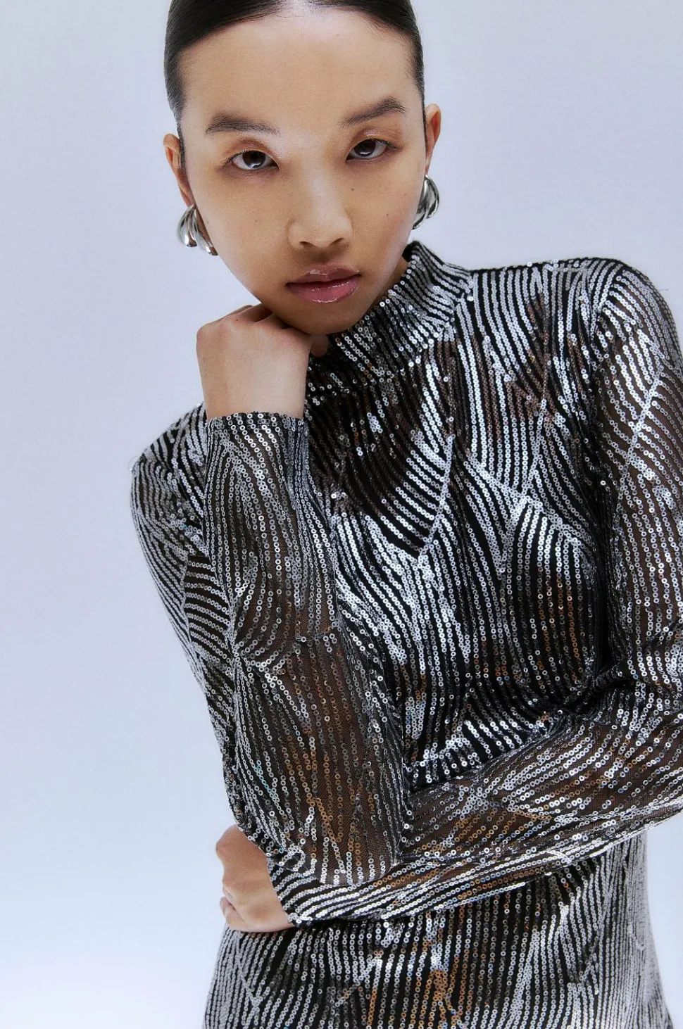 Vila Kjole viGigi Highneck Sequin L/s Midi Dress